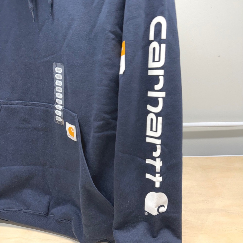 Carhartt Mens Loose Fit Midweight Logo Sleeve Hoodie Navy K288-472 Small NWT - Picture 4 of 11
